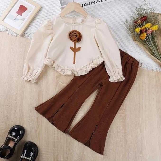 Spring outfit for girls Flower Agaric Edge Top + Split Flared pants - G0123