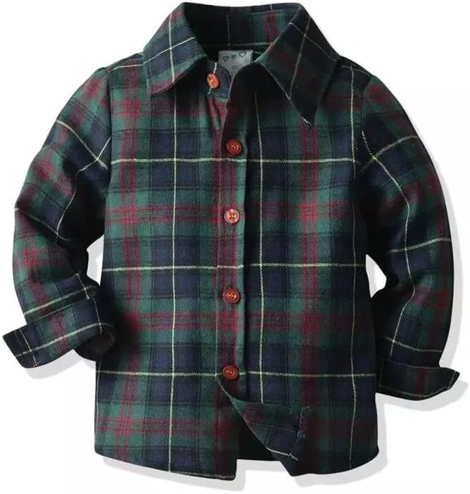 Toddler Boys Christmas Outfit Long Sleeves Plaid Shirt + Pants + Suspenders - B0030