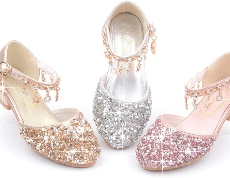 Girls Princess Low Heels Mary Jane Shoes Rhinestone Dance Shoes - S0041