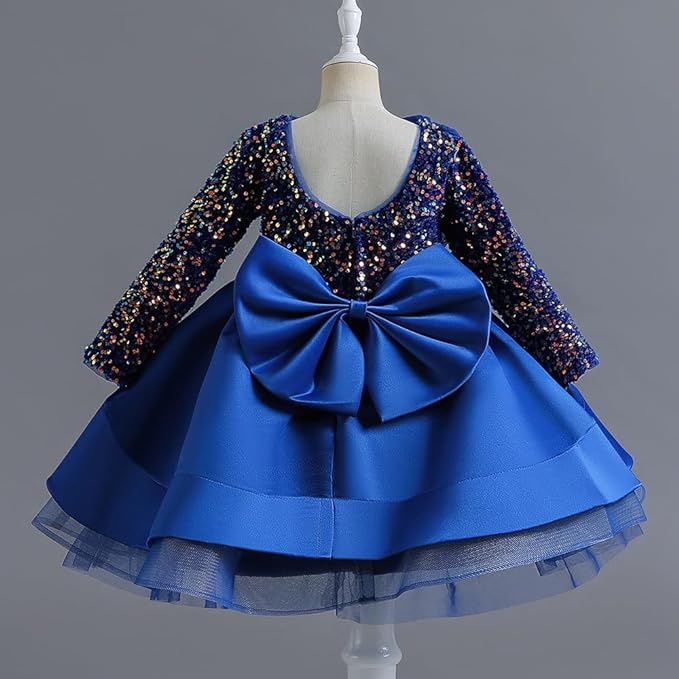 Girls Satin Dress with Long Sleeves and Sequins - G0061