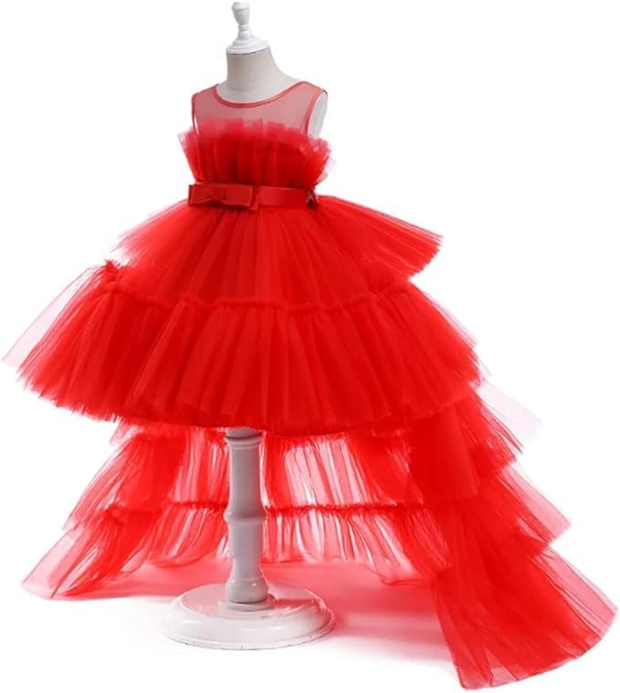 Puffy Tulle Dress with Detachable Train Girl Party Birthday