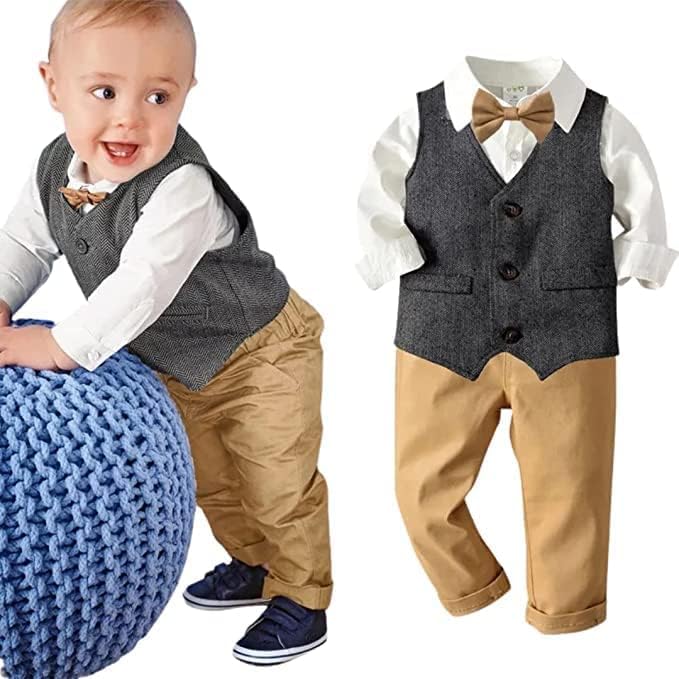 Boys Shirt + Vest + Pants & Bow Tie Set for Boys - B0014