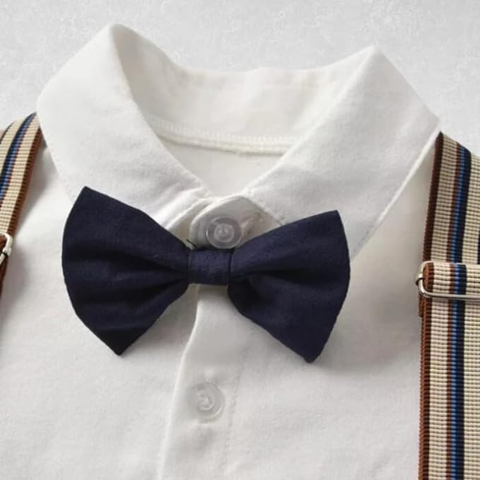 Baby and Toddler Boy Jumpsuit + Beret Hat + Suspenders & Bow Tie - B0001