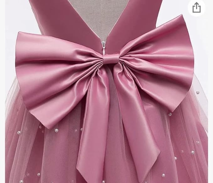 Elegant Satin Dress with Tulle Skirt Overlay and Pearl appliqués - G0030