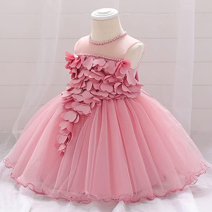 Birthday Tulle Dress for Baby with Flowers and Pearl appliqués - G0019