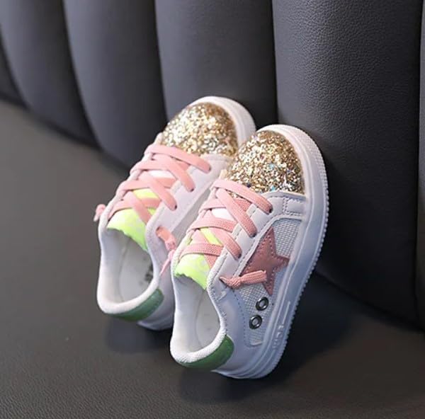 Little Girl's Glitter Sneakers - Back to School Shoes Stars Design - S0054