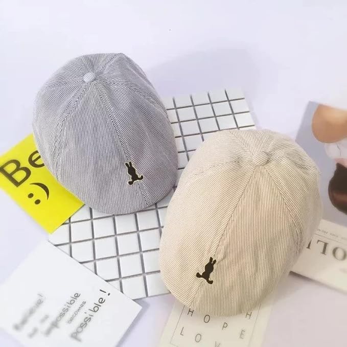 Boys' Striped Newsboy Cap with Embroidered Bunny