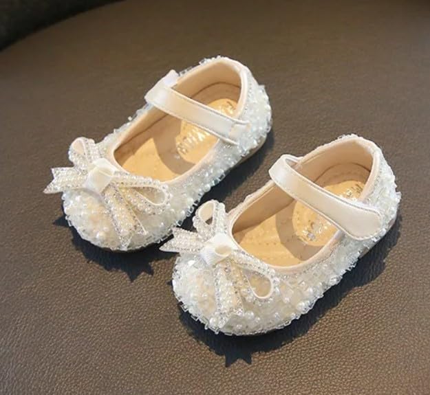 Baby Girls Mary Jane Flats New Born Dress Shoes Pearl & Crystal - S0011