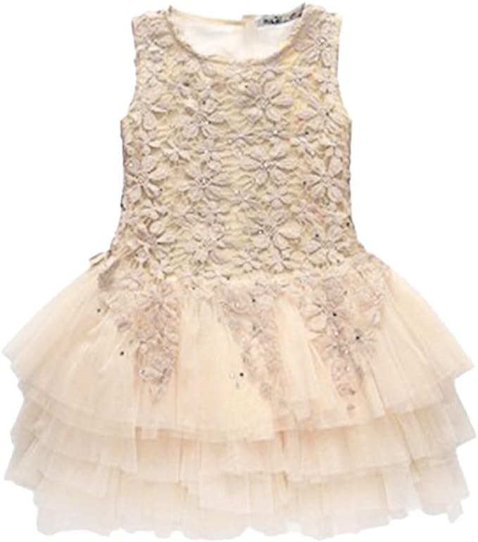 Beautiful knee-length princess dress in floral lace for girls - G0014