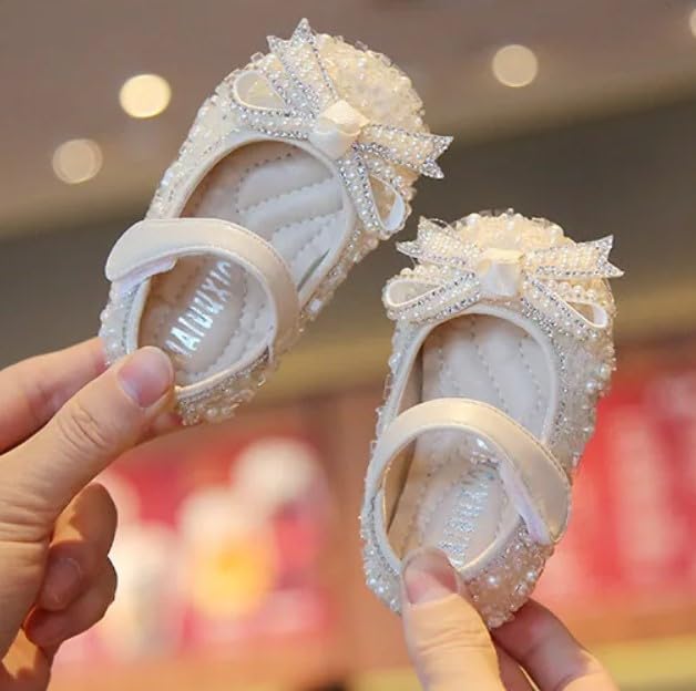 Baby Girls Mary Jane Flats New Born Dress Shoes Pearl & Crystal - S0011