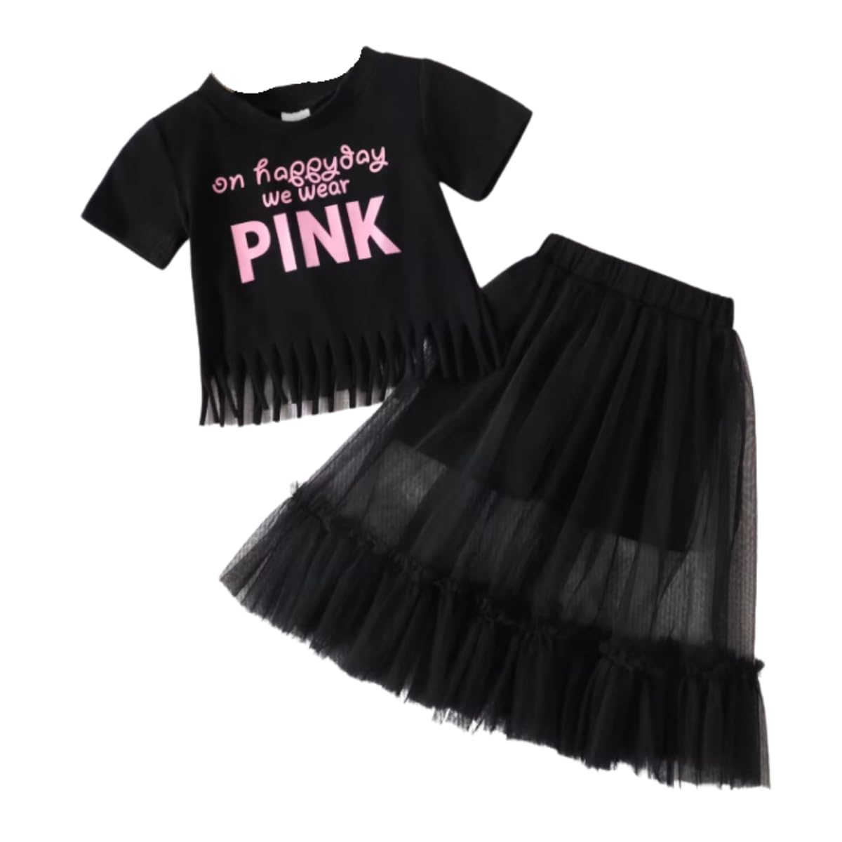 Girls Back to School T-shirt + Black Mesh Skirt