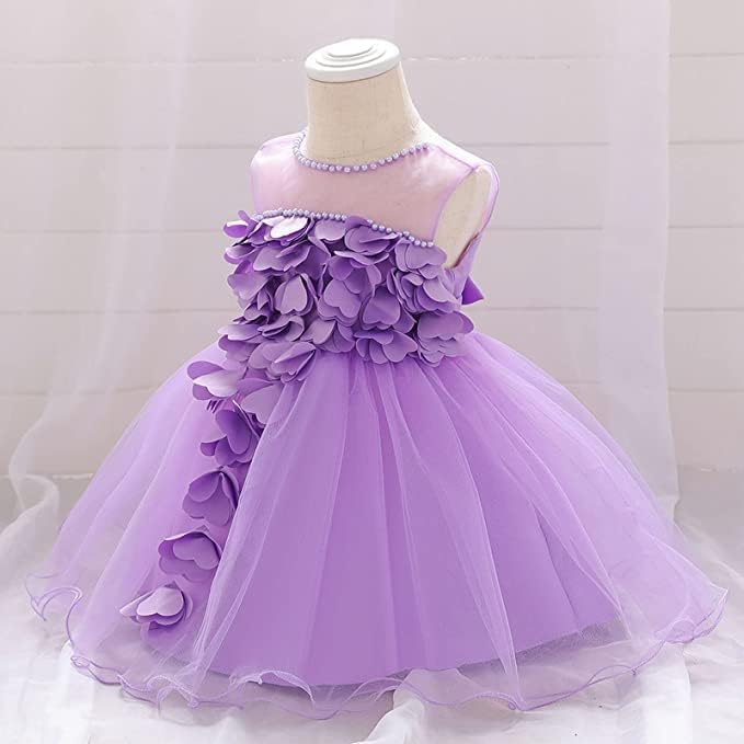Birthday Tulle Dress for Baby with Flowers and Pearl appliqués - G0019