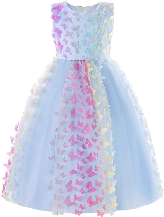 3D Butterfly Tulle Birthday Dress Long for Girls - G0003