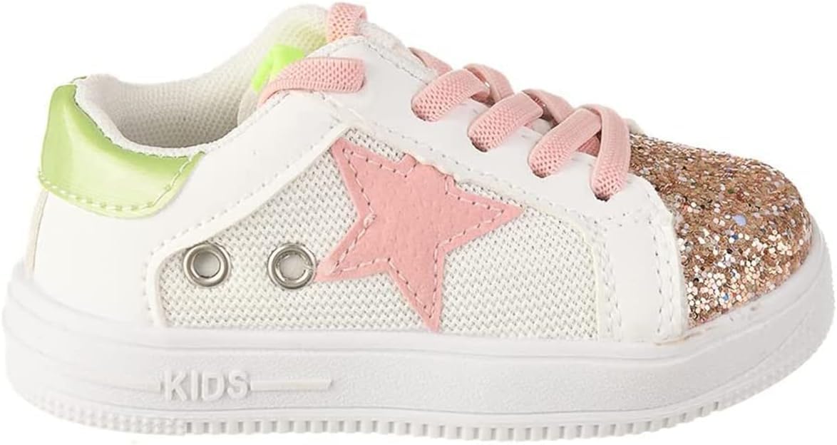 Little Girl's Glitter Sneakers - Back to School Shoes Stars Design - S0054