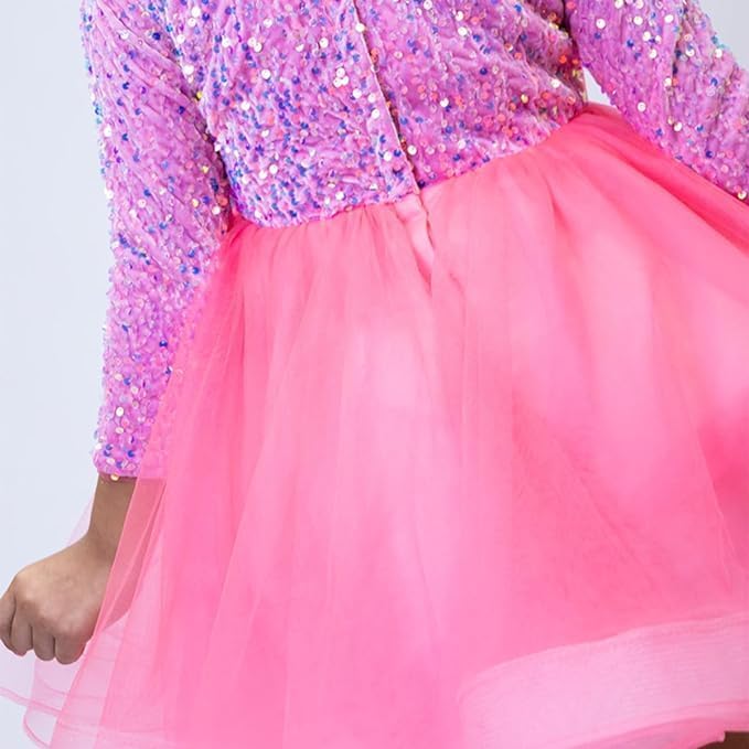 Sequin Tulle Dress with Bow for Girls - G0115