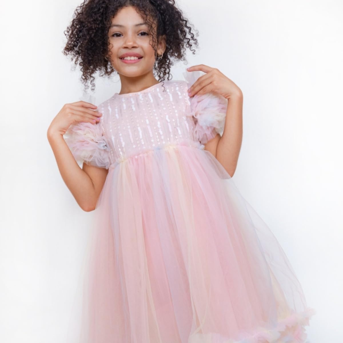 Girls' Pink Sequin and Tulle Dress - G0069