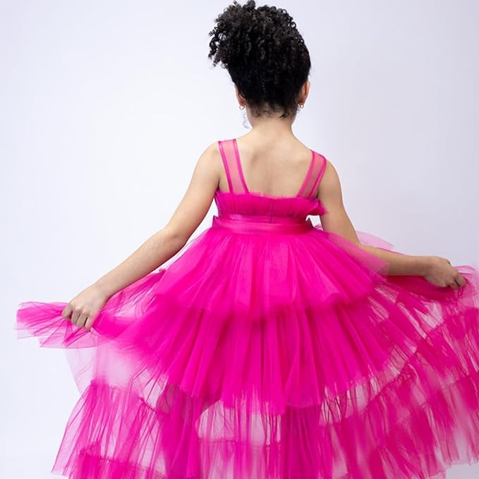 Puffy Tulle Dress with Detachable Train Girl Party Birthday
