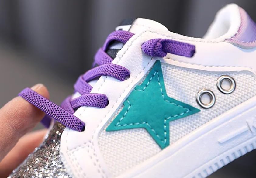Little Girl's Glitter Sneakers - Back to School Shoes Stars Design - S0054