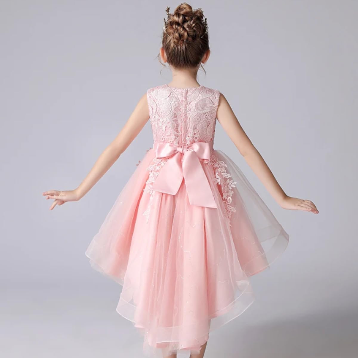Princess Girl's Dress with Lace and Floral Embroidery - G0099