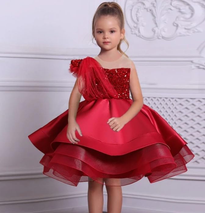 Elegant one-Shoulder Sequined Dress for Girls - G0028