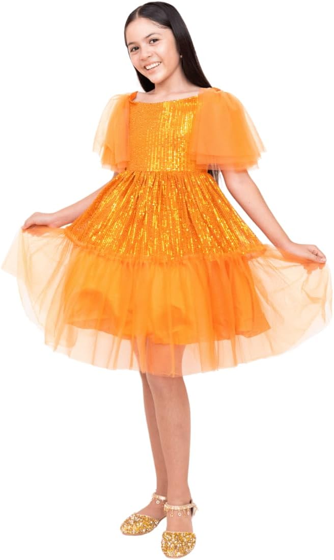 Girls Thanksgiving Dress with mesh Tutu Skirt and Puffed Fly Sleeve - G0066