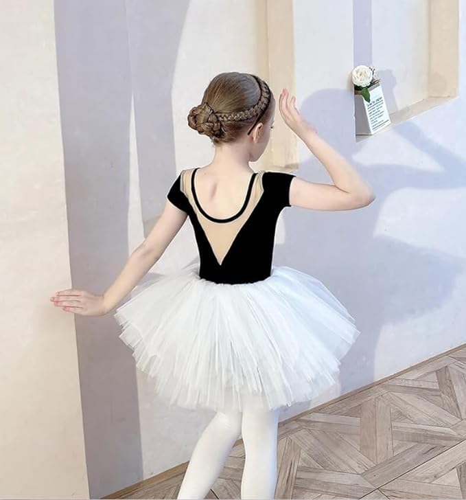 Girls Ballet Tutu Dress +Tulle Skirt Short Sleeves - G0058
