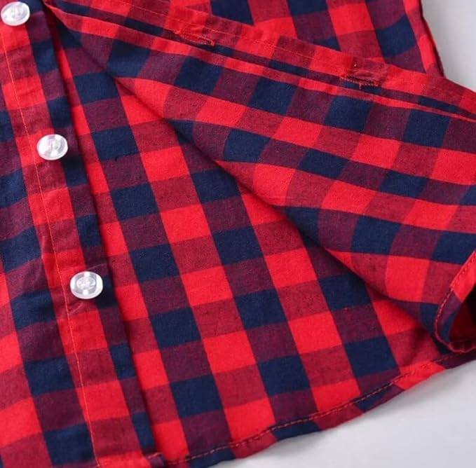 Toddlers Boys Long Plaid Sleeve Shirt + Jeans + Suspenders & Bow Tie - B0032
