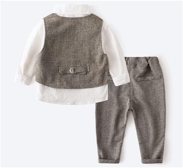 Toddlers Boys 3-Piece Elegant Linen Set Shirt + Vest & Bow Tie - B0031