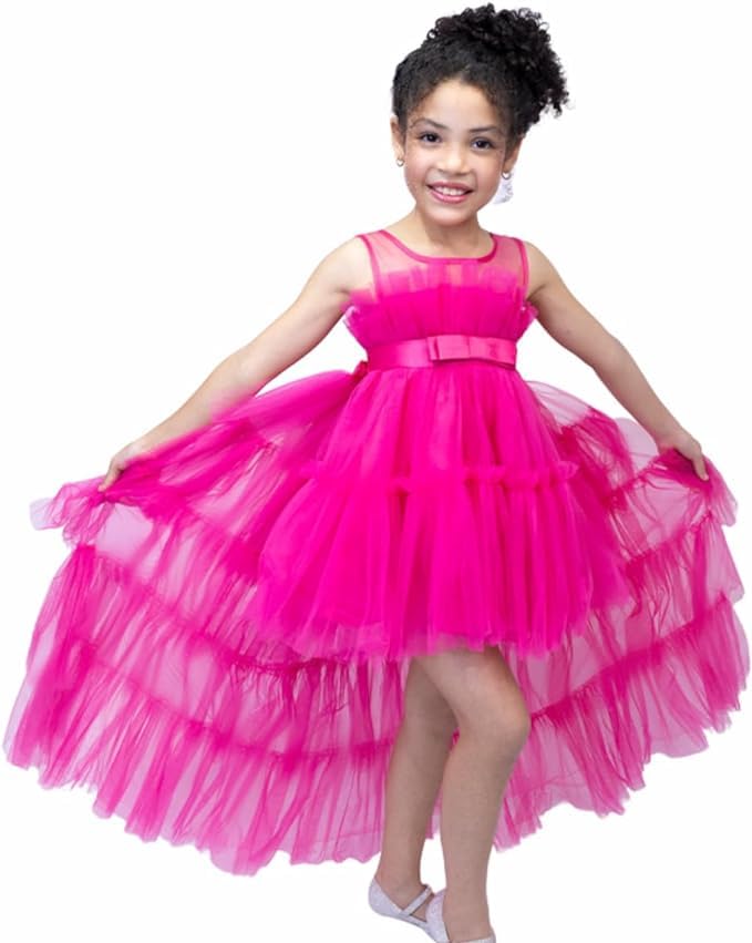 Puffy Tulle Dress with Detachable Train Girl Party Birthday