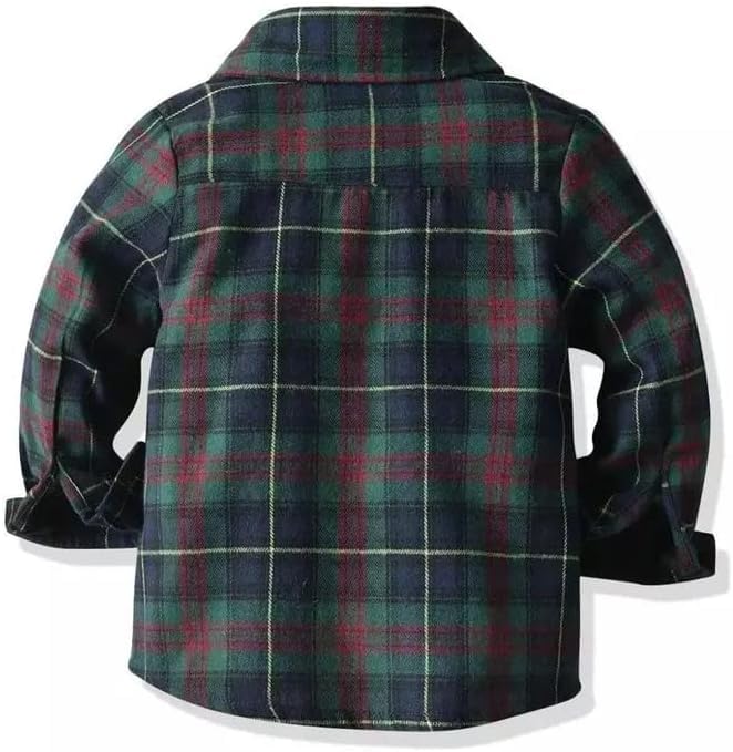 Toddler Boys Christmas Outfit Long Sleeves Plaid Shirt + Pants + Suspenders - B0030