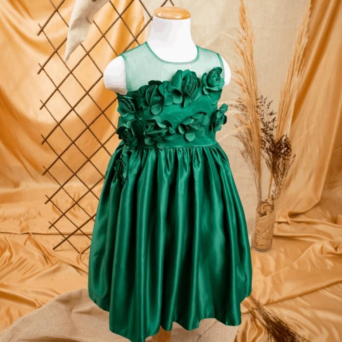 Satin Dress for Babies and Girls with Floral Applications - G0111