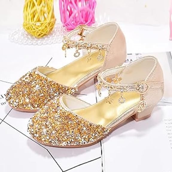 Girls Princess Low Heels Mary Jane Shoes Rhinestone Dance Shoes - S0041