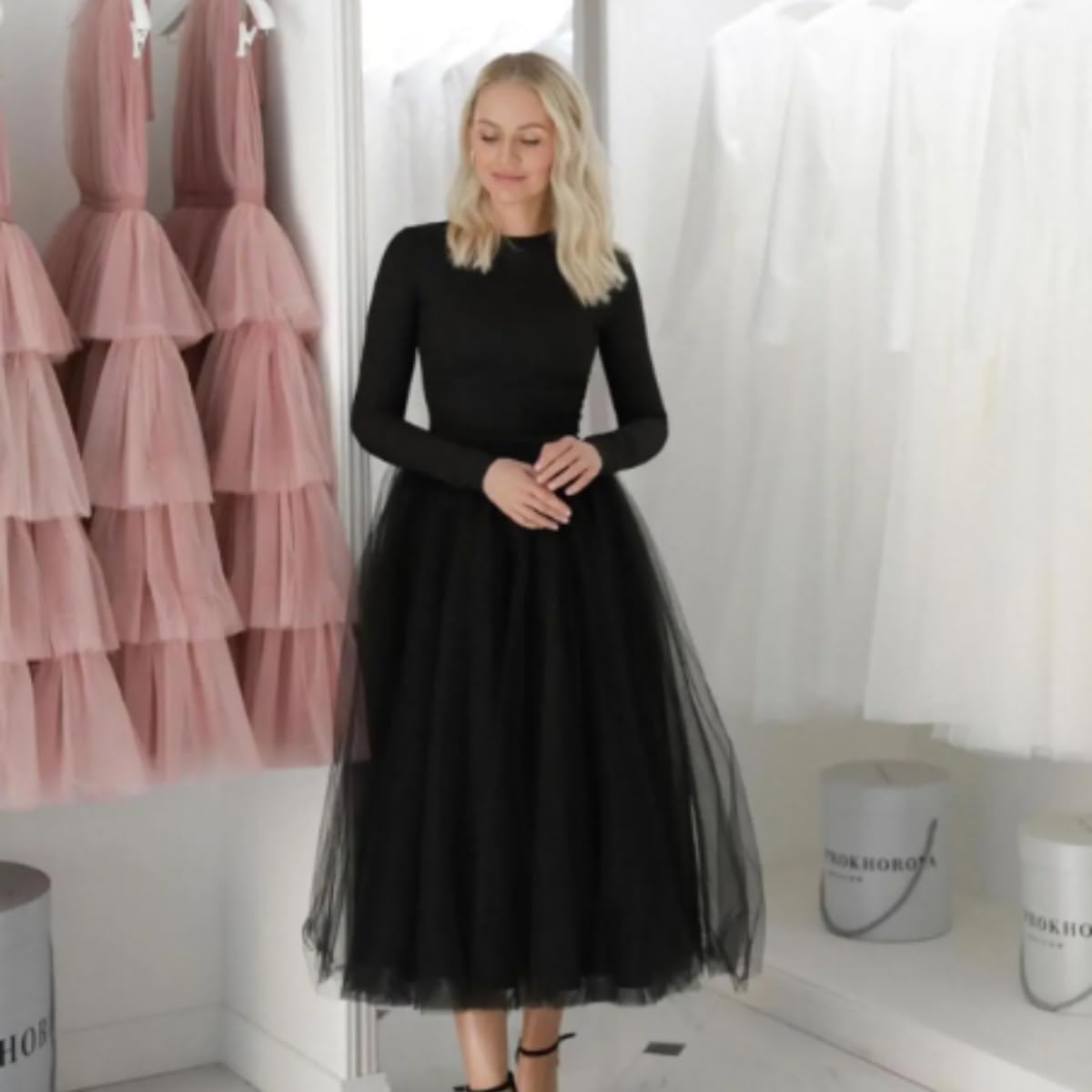 Long Party Dress with Long Sleeves for Women Tea Lenght Dress Elegant Occasion