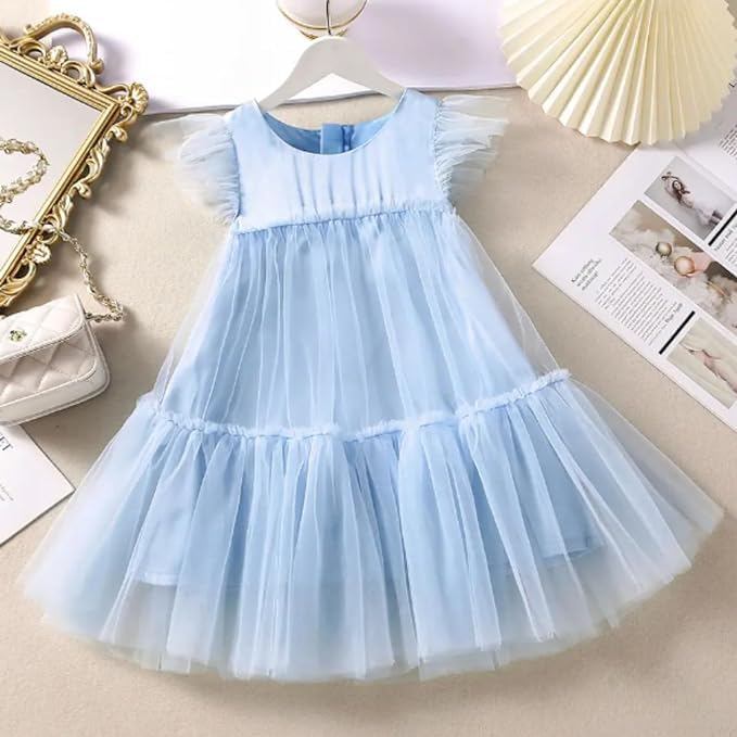 Romantic Light Blue Tulle Dress for Girls - G0106