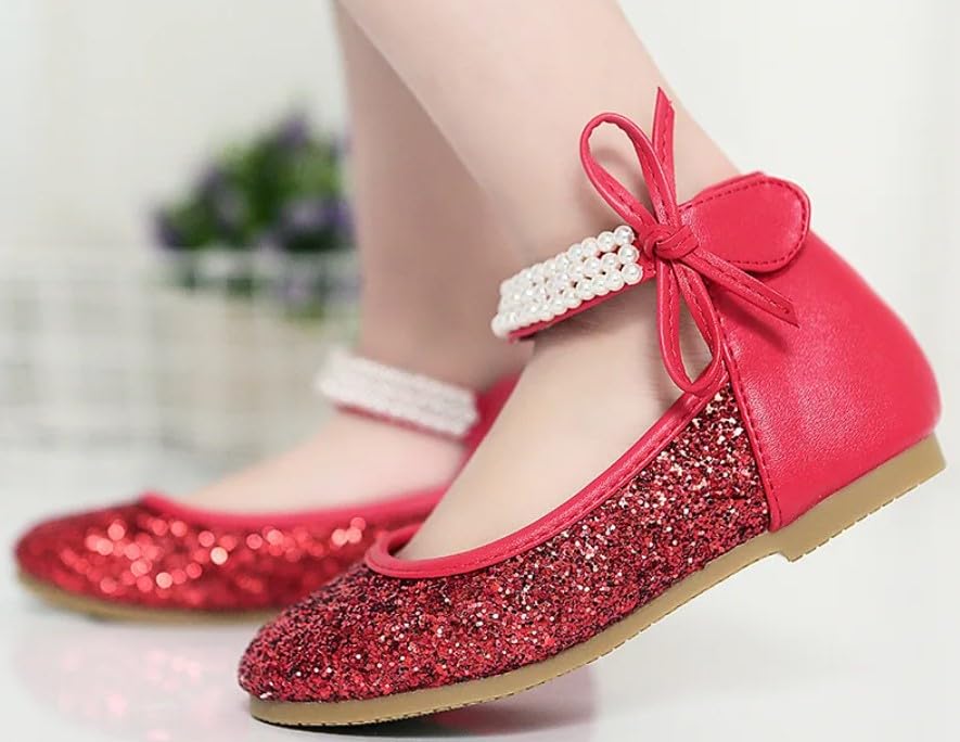 Red flat shoes mary jane style with glitter - S0062