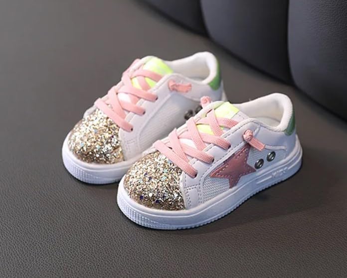 Little Girl's Glitter Sneakers - Back to School Shoes Stars Design - S0054