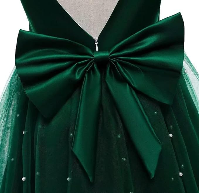 Elegant Satin Dress with Tulle Skirt Overlay and Pearl appliqués - G0030