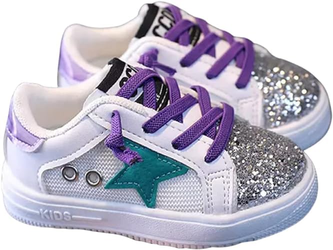 Little Girl's Glitter Sneakers - Back to School Shoes Stars Design - S0054