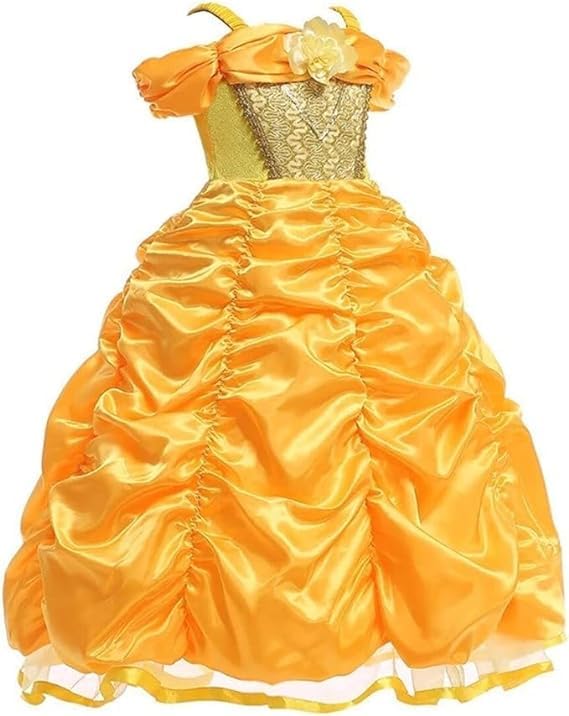 Princess Belle Satin Dress Costume Off Shoulder for Little Girl