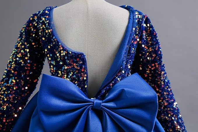 Girls Satin Dress with Long Sleeves and Sequins - G0061