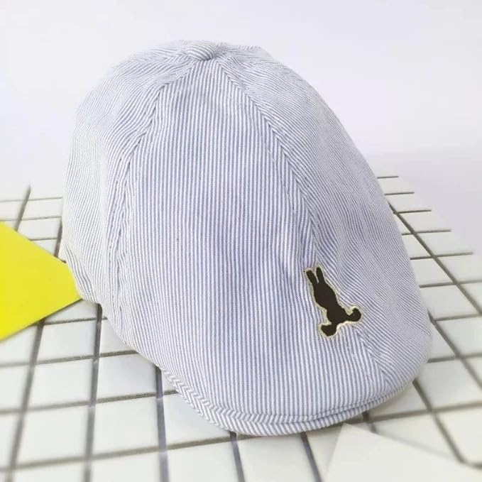 Boys' Striped Newsboy Cap with Embroidered Bunny
