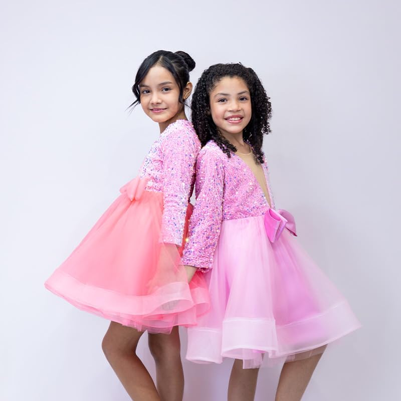 Sequin Tulle Dress with Bow for Girls - G0115