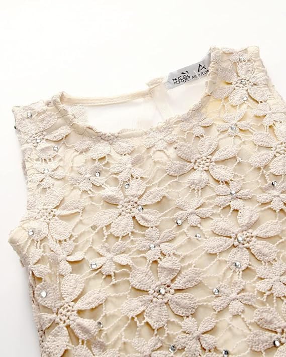 Beautiful knee-length princess dress in floral lace for girls - G0014