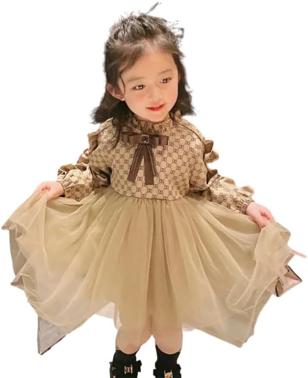 Luxury Branded Print Dress with Tulle Skirt for Girls - G0091