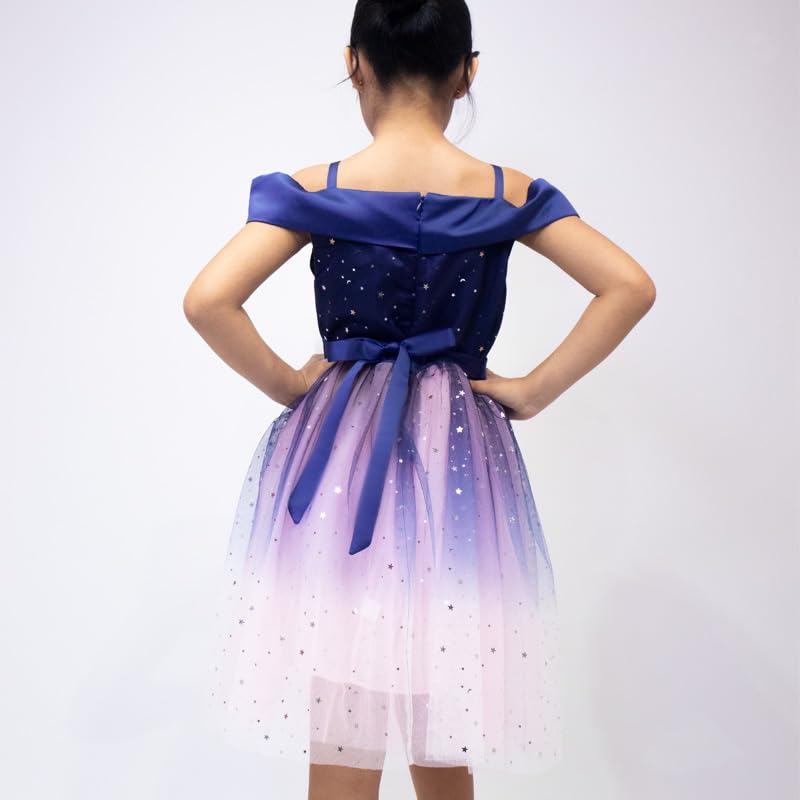 Off-the-shoulder tulle dress with sparkling stars for girls - G0093
