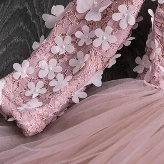 Floral lace Dress with Long Sleeves and a Tulle Skirt - G0035