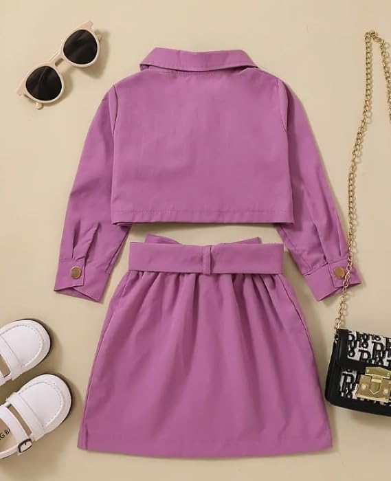 Little Girls Spring Outfits Long Sleeve Shirt + Mini Skirt