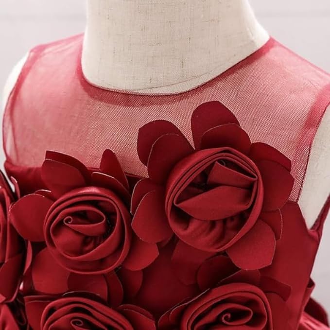 Satin Dress for Babies and Girls with Floral Applications - G0111