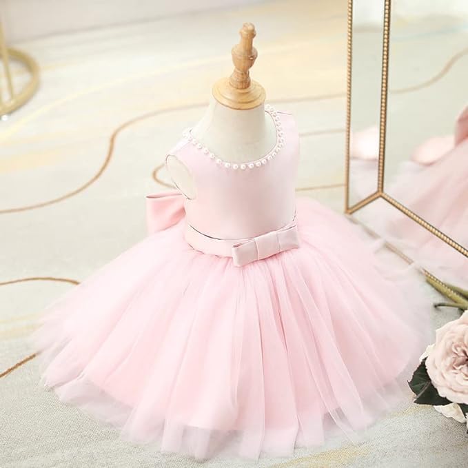 Girls Satin Princess Dress with Pearls and Love Shape Back - G0062
