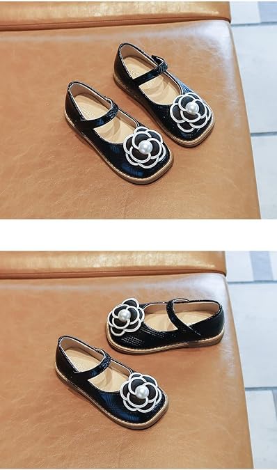 PU leather shoes for girls mary jane style with a flower - S0061